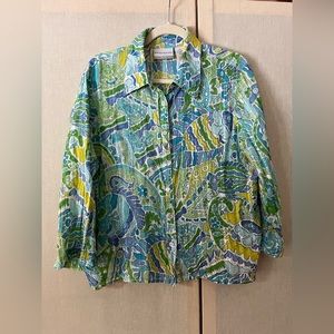 Vintage Psychedelic Fish Patterned Button Up